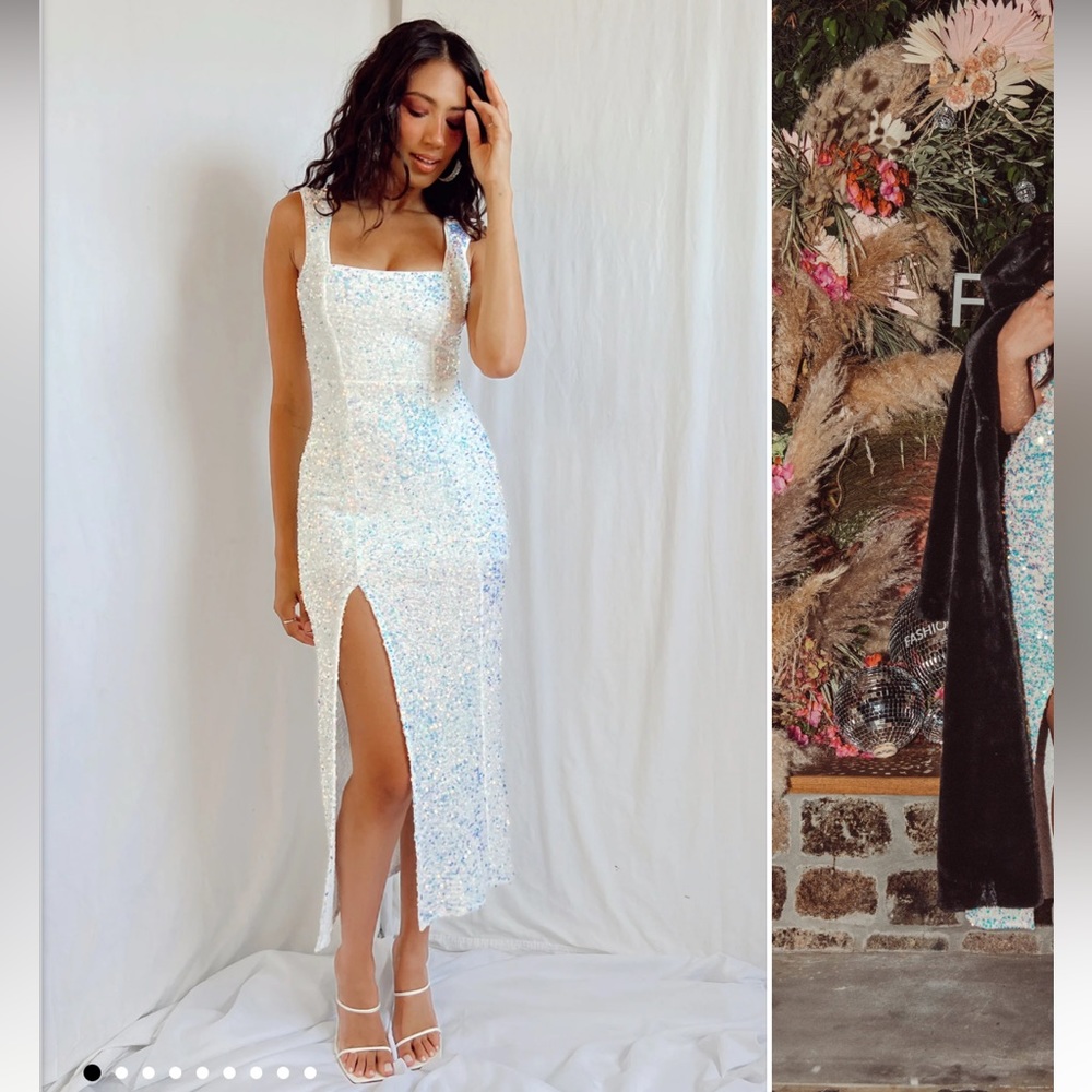 Eden Midi White Sparkle Sequin Dress Show Me Your Mumu